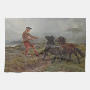 Two Shetland Ponies in the Highlands of Scotland Tea Towel