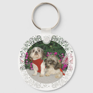 Two Shih Tzus in a Garden Key Ring