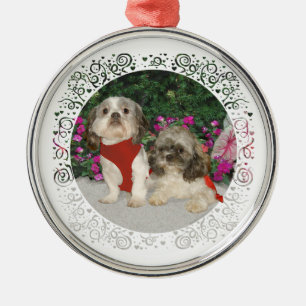 Two Shih Tzus in a Garden Metal Tree Decoration