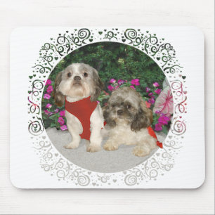 Two Shih Tzus in a Garden Mouse Pad