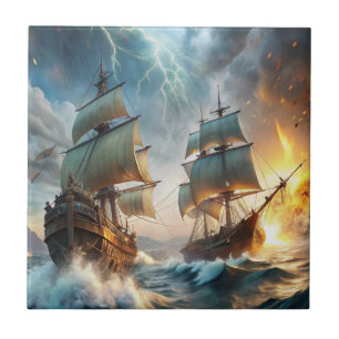 Two Ships at Sea Ceramic Tile