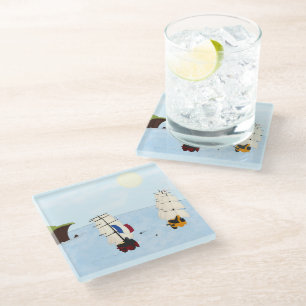 Two Ships in Battle Napoleonic War Period Sea Glass Coaster
