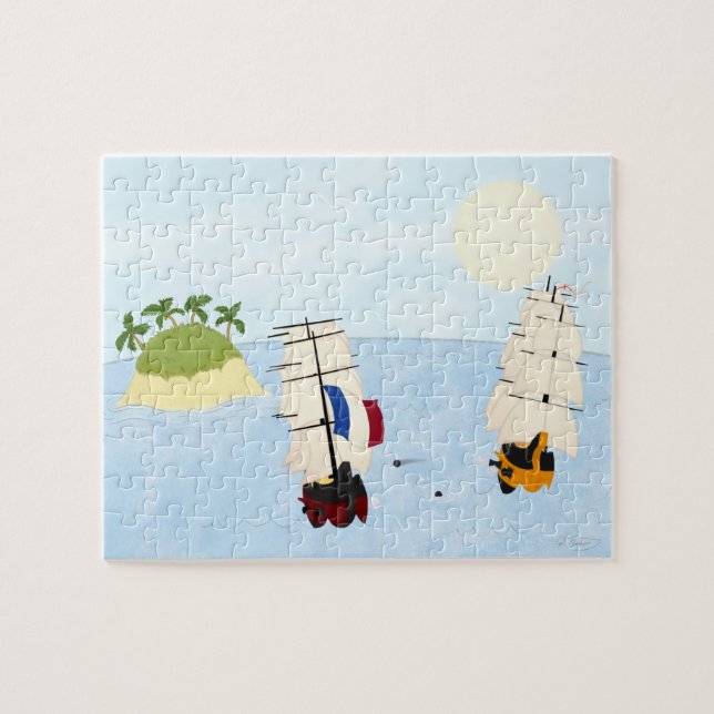 Two Ships in Battle Near Tropical Island Jigsaw Puzzle (Horizontal)