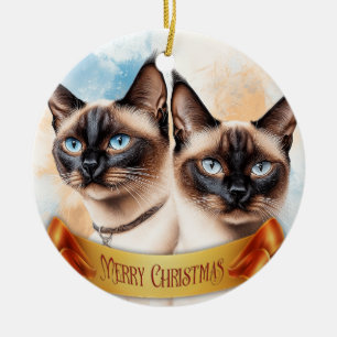 Two Siamese Cats Ceramic Ornament