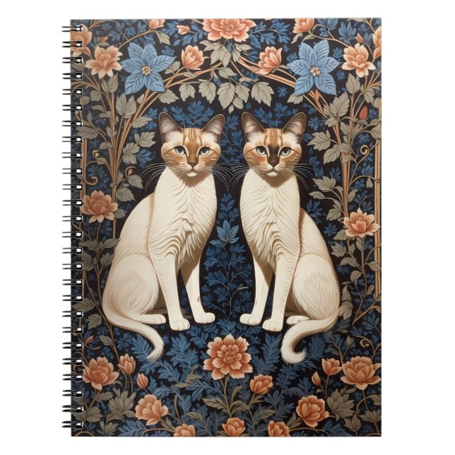 Two Siamese Cats William Morris Inspired  Notebook (Front)