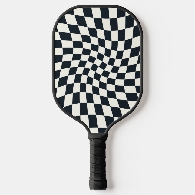 Two Side Retro Black White Warped Check Chequered  Pickleball Paddle (Front)