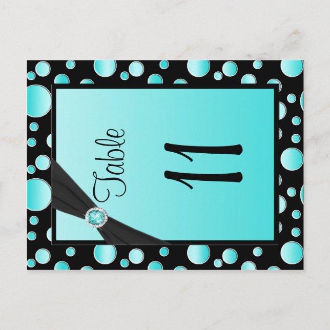 Two-sided Aqua, Black Polka Dots Table Number Postcard (Front)