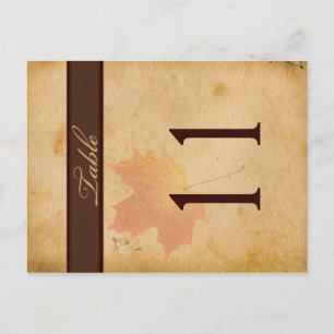 Two Sided Autumn Leaves on Aged Paper Table Number Postcard