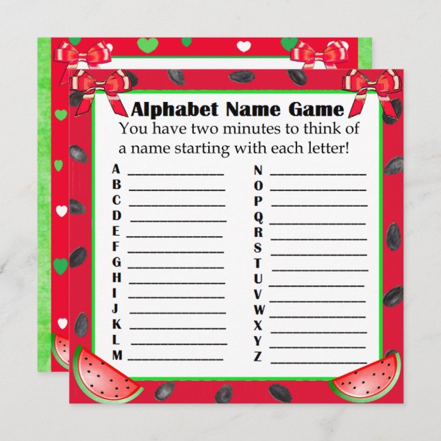 Two Sided Baby Shower Games Watermelon Themed Invitation (Front/Back)