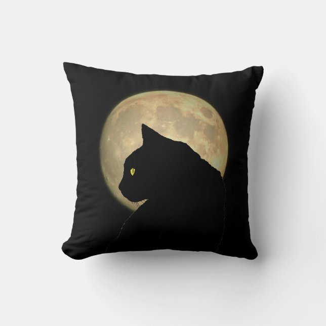 Two Sided Black Cat and Full Moon Cushion (Front)