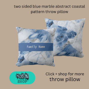 two sided blue marble abstract coastal pattern cushion