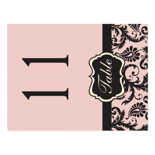 Two Sided Blush Pink and Grey Damask Table Number Postcard