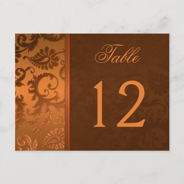 Two Sided Brown and Copper Damask Table Number Postcard (Front)