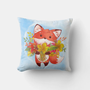 Two-sided Cute Red Fox with Fall Leaves, Umbrella Cushion