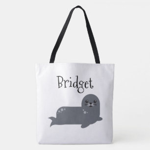 Two Sided Cute Seal Personalised Beach Bag