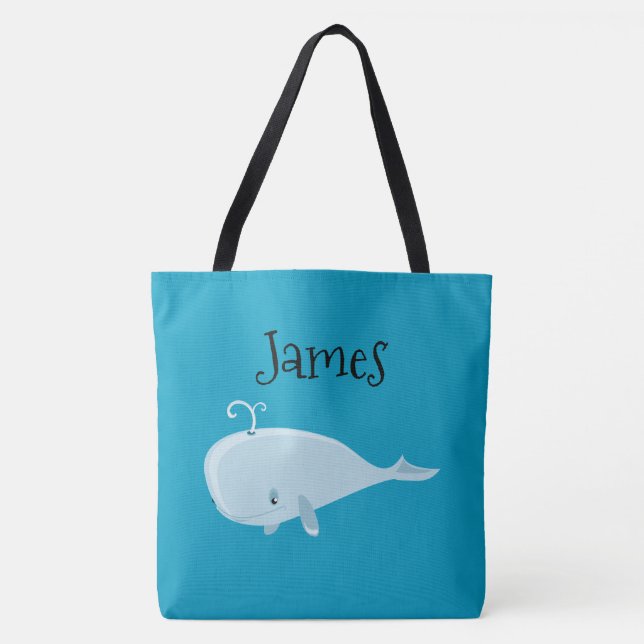 Two Sided Cute Whale Personalised Beach Bag (Front)