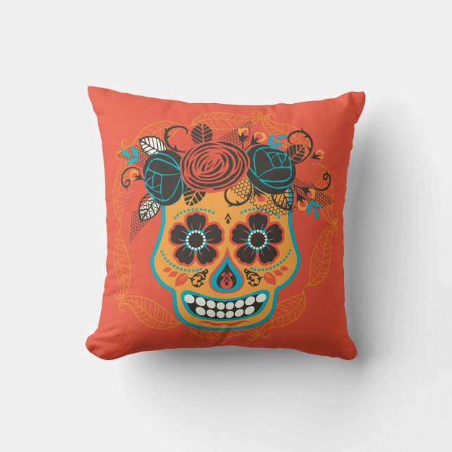Two-sided Day of the Dead Sugar Skulls Cushion (Front)