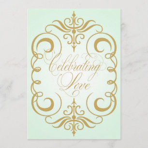Two Sided Green & Gold Swirl Wedding Invitation