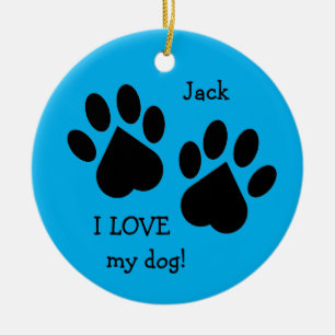 Two-sided I Love My Dog Paw Print Ornament