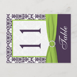 Two Sided Lime and Purple Damask Table Number Postcard