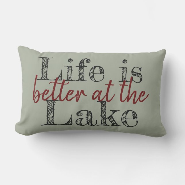 two-sided maroon LIFE IS BETTER AT THE LAKE | Lumbar Cushion (Front)