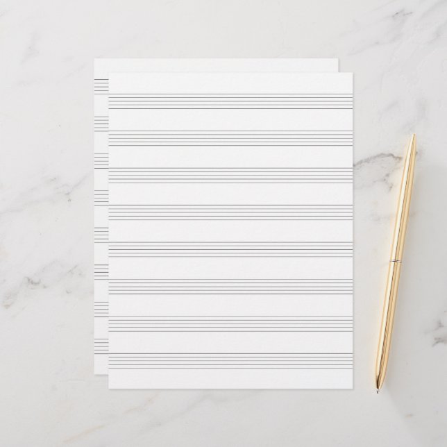 Two-Sided Music Manuscript Paper (Staff Paper) Custom Letterhead (Front/Back In Situ)
