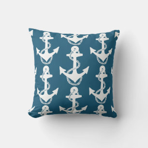 two-sided ocean blue nautical ANCHOR pattern Cushion