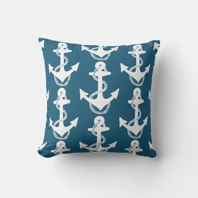 two-sided ocean blue nautical ANCHOR pattern | Cushion (Front)