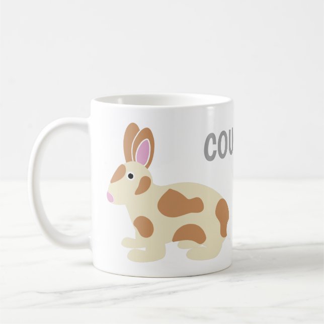 Two-Sided Personalised Grey and Light Brown Rabbit Coffee Mug (Left)