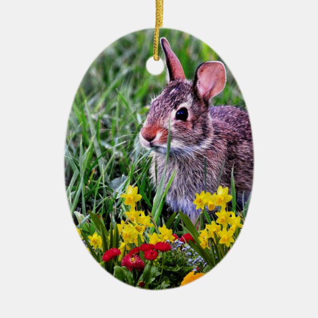 Two-Sided Personalised Happy Easter  Ceramic Ornament (Front)