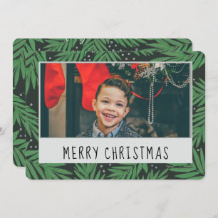 Two Sided Photo Green Pine Christmas  Holiday Card