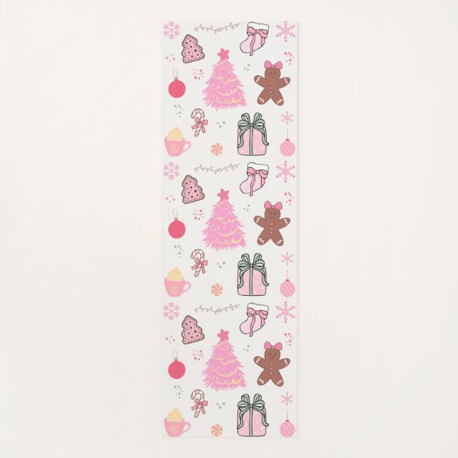 Two Sided Pink Christmas Pattern Yoga Mat (Front)
