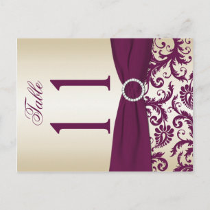 Two-sided Plum and Champagne Damask Table Number Postcard