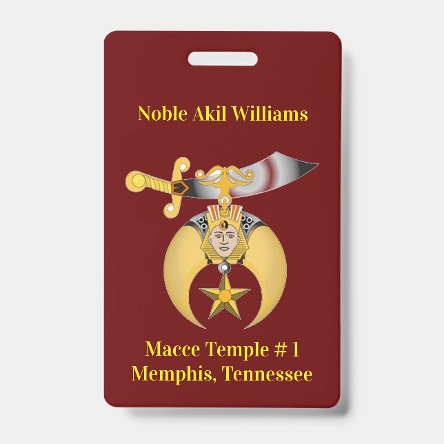 Two Sided Shriners ID Badge (Front)