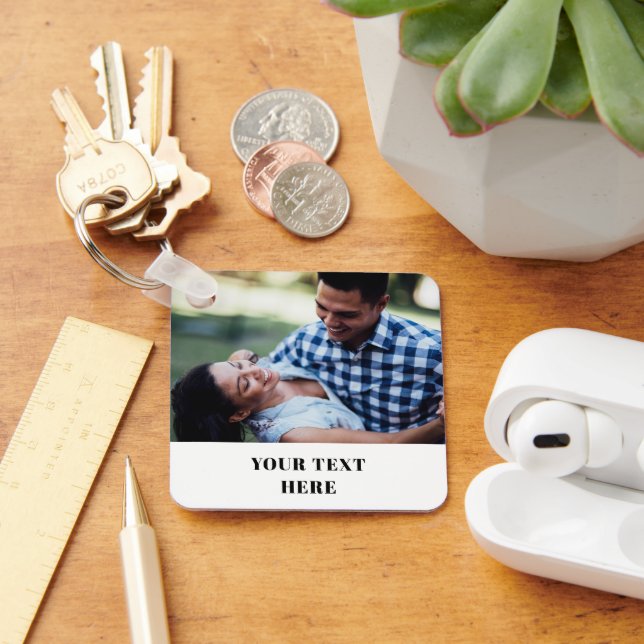 Two Sided Square Photo Keychain - Your Text Here  (Desk)