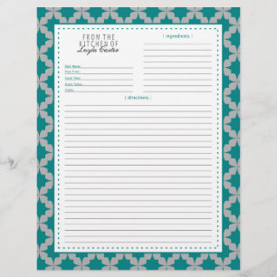 Two-Sided Teal Retro Star Recipe Page