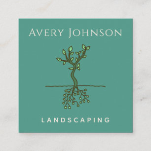 Two Sided Tree Roots Landscaping Gardening Green   Square Business Card