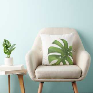 Two Sided Tropical Monstera Watercolor Pillow