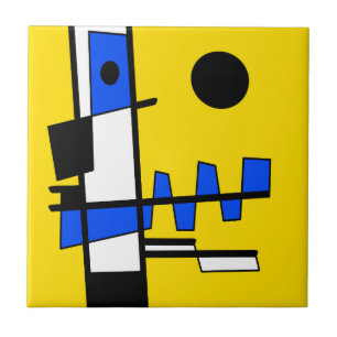Two Sides Of Ethnicity Yellow Blue Black White Ceramic Tile