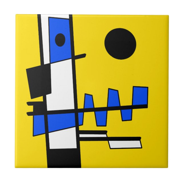 Two Sides Of Ethnicity Yellow Blue Black White Ceramic Tile (Front)