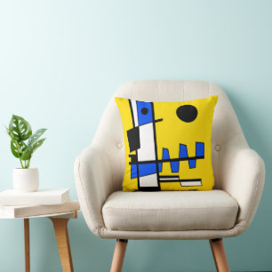 Two Sides Of Ethnicity Yellow Blue Black White Cushion