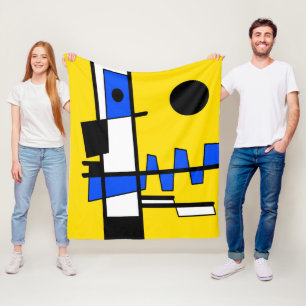 Two Sides Of Ethnicity Yellow Blue Black White Fleece Blanket