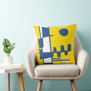 Two Sides Of Ethnicity Yellow Blue White Cushion
