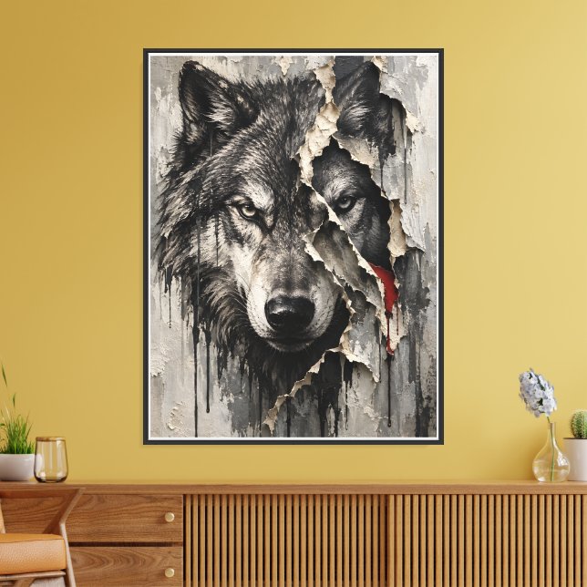 Two Sides of the Same Wolf Canvas Print (Insitu(LivingRoom))
