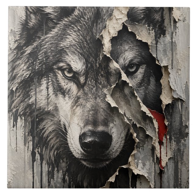 Two Sides of the Same Wolf Ceramic Tile (Front)