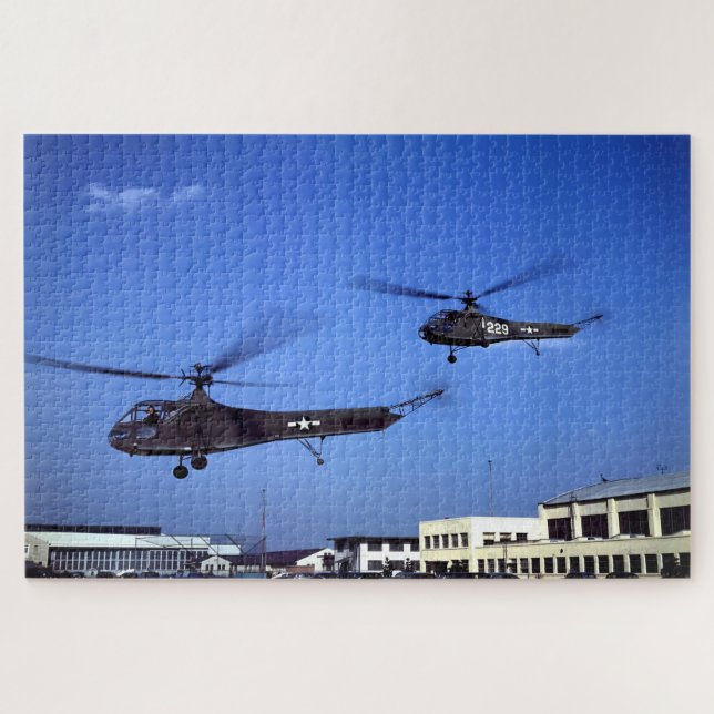 Two Sikorsky YR-4B Helicopters in Flight Jigsaw Puzzle (Horizontal)