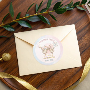 Two Silly Geese Boy & Girl Twins Birthday Classic Round Sticker