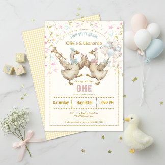 Two Silly Geese Twins Boy & Girl Birthday  Invitation