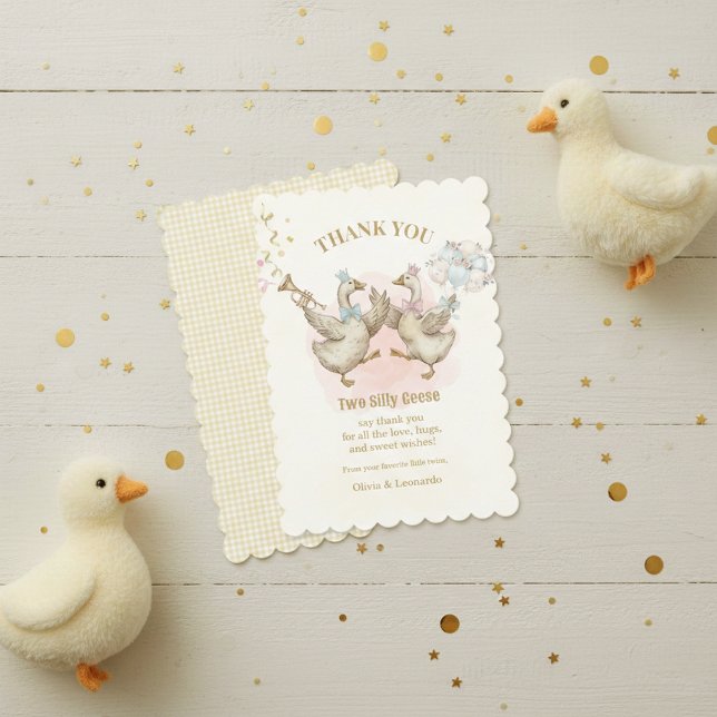 Two Silly Geese Twins Boy & Girl Birthday  Thank You Card (Creator Uploaded)