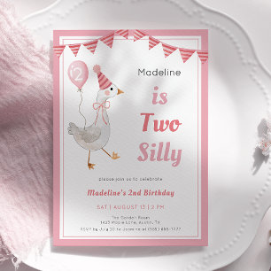 Two Silly Goose 2nd Birthday Girl Pink Invitation